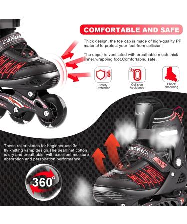 Caroma Adjustable Inline Skates with Light Up Wheels - Red Medium - Big Kid Size | Outdoor & Indoor Roller Blades for Kids, Youth, and Adults - Beginner Friendly - Buy Online on SooperMarket.com