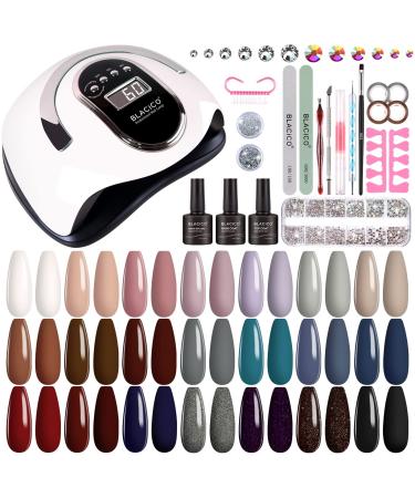BLACICO Gel Nail Polish Kit with UV Light 168W Nail Dryer 21 Colors White Brown Glitter Gel Nail Polish Set Nail Lamp No Wipe Base Top Coat Manicure Tools Nail Kit Gift for Women 21 Colors Kit 5