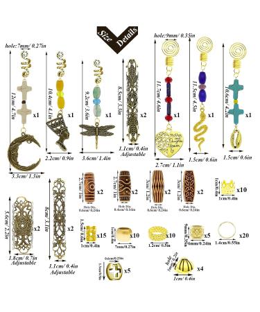 99Pcs Handmade Gemstone Hair Braids Dreadlock Accessories Set - Turquoise, Jade, Shell Pendants, Gold Filigree Cuffs | Beard Clips, Tube Beads for Locs & Extensions - Buy Online on SooperMarket.com
