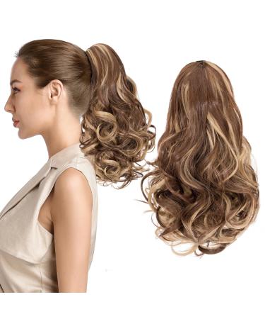 Silk-co 11" Short Curly Ponytail Extension Hair Pieces for Women Hair Extension Clip in Ponytail Hair Extensions Classic Natural Hair - Light Brown & Ash Blonde 11 Inch Light Brown mix Ash Blonde