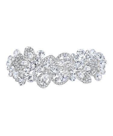 EVER FAITH Women's Austrian Crystal Art Deco Floral Leaf Hair Barrette Clip Clear Silver-Tone