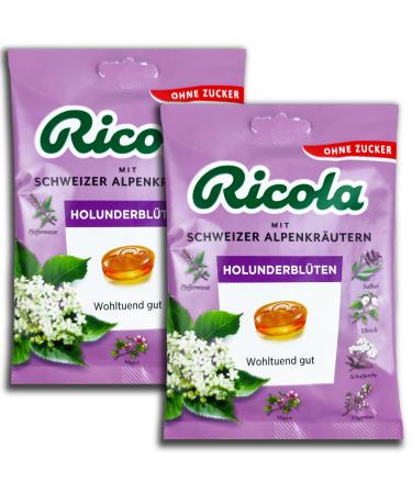 2 pack Ricola Elderflowers without sugar 2 x 75 g Swiss herbal candies with elderflower extract