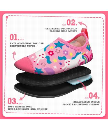 CROVA Kids Water Shoes - Non-Slip Aqua Socks for Boys Girls Toddler - Pink Unicorn Design - Size 9.5-10.5 Little Kid - Buy Online on SooperMarket.com