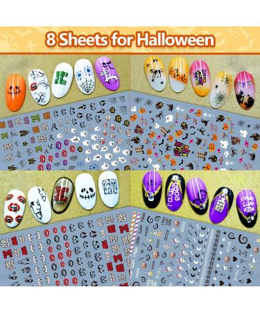 TailaiMei 16 Sheets Holiday Nail Stickers - Halloween & Thanksgiving 3D Self-Adhesive Nail Art Decals for Autumn DIY Decorations - Buy Online on SooperMarket.com
