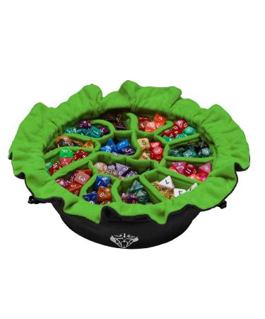 CardKingPro Immense - OCD Edition - Dice Bags with 15 Pockets - Black & Green - Capacity 200+ Dice - Great for Dice Hoarders Patented Design