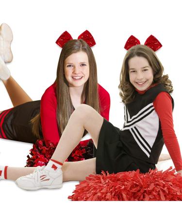 Whaline 8 Inch Glitter Red Jumbo Cheer Bows - 4 Pack | Large Cheerleading Hair Bows for Girls, Toddlers, Women - Elastic Ponytail Holder & Hair Accessories - Buy Online on SooperMarket.com