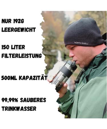 NORTH SHELL 500ml Water Filter | Outdoor Survival Hiking & Travel | Removes 99.99% Pollutants | Reliable & Portable Water Purifier - Buy Online on SooperMarket.com