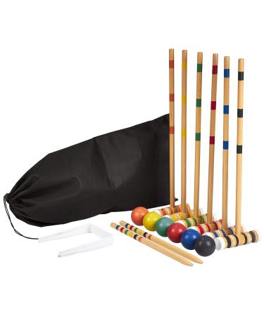 Family Croquet  Family-Sized/Travel Croquet Set with Drawstring Bag  Backyard Lawn Game for 6-Players  (6) 26" Mallets, 6 Colored Balls, 9 Wickets, & 2 Stakes  Indoor/Outdoor Yard & Party Game