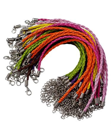 50pcs Bracelet Making Cord, Lystaii Multi Color Leather Plaited Bracelet Cords Ropes Charms with Lobster Claw Clasp for Bracelets Jewelry Making DIY Handicrafts 9.25inch Braided Ropes for Wrist