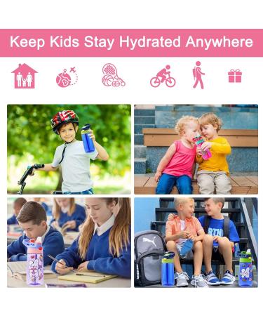 ROISDIYI Kids Water Bottle with Straw - 16oz 3 Pack, Spill Proof & Ideal for Travel - Easy Clean, Dishwasher Safe - Press Button for Pop Up Straw - Buy Online on SooperMarket.com
