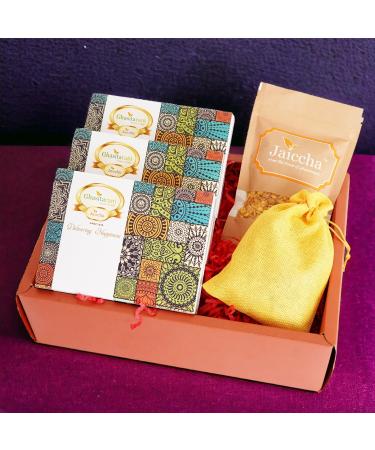 Ghasitaram Gifts Jaiccha Lohri Sweets Gachak hampers Lohri Hamper Box of Til Laddoo Khajoor Gachak Revadi Pouch and namkeen