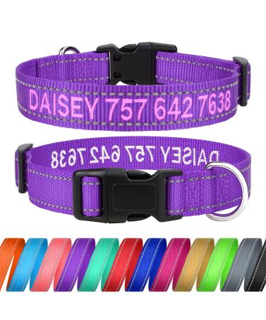 Tagme personalized dog collar for small dog with embroidered reflective nylon dog collar with pet name & telephone number purple XS XS (1 Pack) purple
