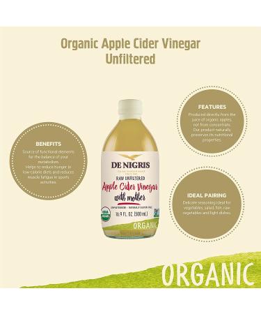 De Nigris Organic Apple Cider Vinegar 16.9 Oz (500ml) | Raw & Unfiltered with Mother | Source of Functional Elements for Metabolism Balance | Organic ACV - Buy Online on SooperMarket.com