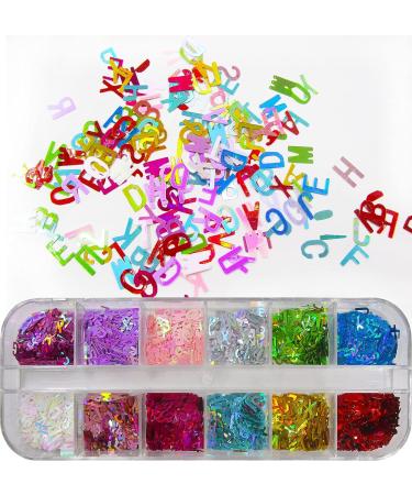 Holographic Nail Glitters Sequins Set - 4 Boxes | Butterfly, Heart, Alphabet, Star | Chunky Flakes for Nail Art, Craft, Makeup - Mixed Colors - Buy Online on SooperMarket.com