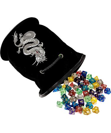 Large Dice Bag with 7 Complete Sets | Dragon DND Dice Bag & 49 Polyhedral Dice | Black Bag with Pockets - Buy Online on SooperMarket.com