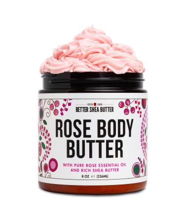 Rose Body Butter for Dry Skin with Whipped Shea Butter and Pure Rose Essential Oil | Ultra Hydrating Rose Lotion for Women | All Natural Moisturizer with No Synthetic Fragrances