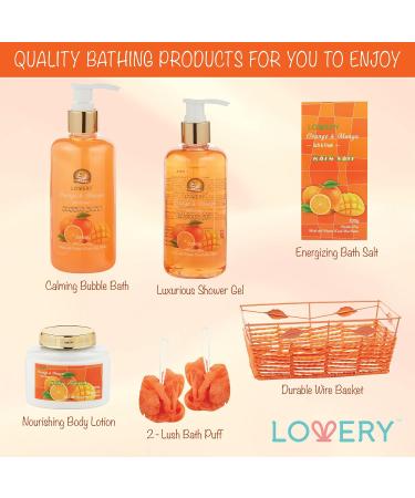 Home Spa Gift Basket - 7pc Orange & Mango Bath & Body Set for Men & Women | Shower Gel Bubble Bath Lotion & More - Buy Online on SooperMarket.com
