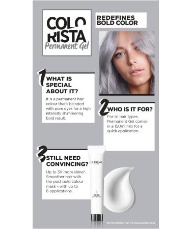 L'Or al Paris Colorista Silver Grey Permanent Gel Hair Dye - Vibrant, Long-Lasting Color with High Shine - Buy Online on SooperMarket.com