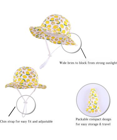 LANGZHEN Beach Sun Protection Hat for Baby Girls - Adjustable Wide Brim Play Hat with Chin Strap, White Lemon, 2-4 Years - Buy Online on SooperMarket.com