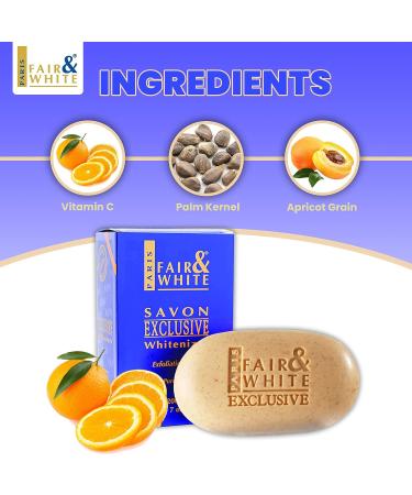 Fair and White Exclusive Exfoliating Soap 7 oz - Skin Brightening Bar with Vitamin C and Shea Butter - Buy Online on SooperMarket.com