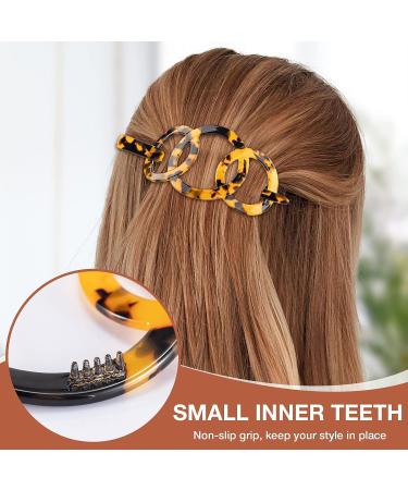 Noverlife 2PCS French Triple Ringed Hair Slider Pin Set - Non Slip Tortoise Shell Barrettes with Stick - Cellulose Acetate Ponytail Accessories - Buy Online on SooperMarket.com