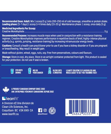 LEANFIT SPORT CREATINE MONOHYDRATE Powder Unflavoured - Creatine Supplement for Increased Muscle Mass Enhanced Energy & Improved Performance - Informed Choice Certified Micronized & Pharmaceutical Grade Creatine Gluten-Free Vegan - 5g Creatine Per Serving - Buy Online on SooperMarket.com