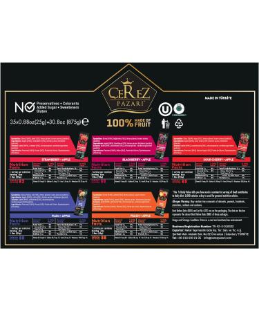 Cerez Pazari Dried Fruit Roll Ups 25g x 35 pack Snacks Variety Pack for Kids Healthy Fruit Snacks Bulk Vegan Real Fruit Bars Snacks with Strawberry Blackberry Plum Sour Cherry and Peach - Buy Online on SooperMarket.com