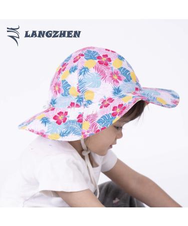 LANGZHEN Tropical Flowers Sun Hat for Toddler Girls | Adjustable Wide Brim Beach Play Hat with Chin Strap | Ages 2-4 Years - Buy Online on SooperMarket.com