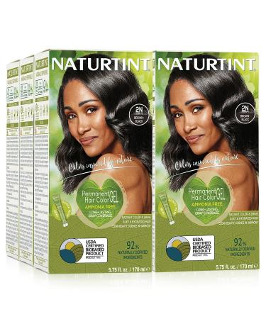 Naturtint Permanent Hair Color 2N Brown Black (Pack of 6) Ammonia Free Vegan Cruelty Free up to 100% Gray Coverage Long Lasting Results 1 Count (Pack of 6) Brown Black