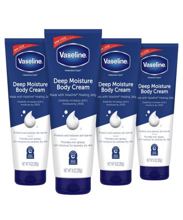 Vaseline Intensive Care Body Cream Deep Moisture 4 pk with Healing Petroleum Jelly & Vitamin E Rich & Smooth for Dry Skin 9 oz