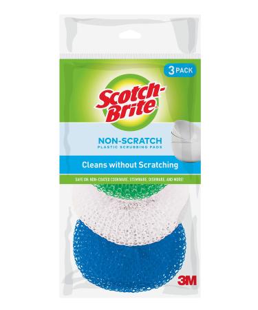 Scotch-Brite Non-Scratch Plastic Scrubbing Pads, Cleans Dishes Without Scratching, 3 Scrubbing Pads