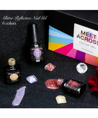 MEET ACROSS UV Nail Polish Glitter Gel Nail Gel Set Glitter Gel Nail 6 Colours Gel Polish Kit Gel Polish UV Colour Gel Set Manicure Gift Set Reflective Glitter-B - Buy Online on SooperMarket.com