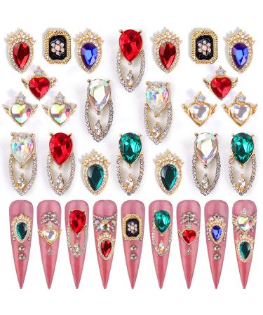 Cadeya Nail Charms  22 Pcs Nail Rhinestones Gems Jewels Crystal AB Diamonds for 3D Nails Art Decoration Accessories (Gold Alloy)