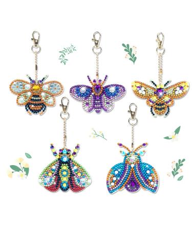 Sonsage 5 PCS Diamond Painting Keychains Kits for Adult Kids Insects Double Sided Key Chains Diamond Art Craft DIY Animal Key Ring Paint with Diamonds Dots Pendant Gift Decor A1 Insect
