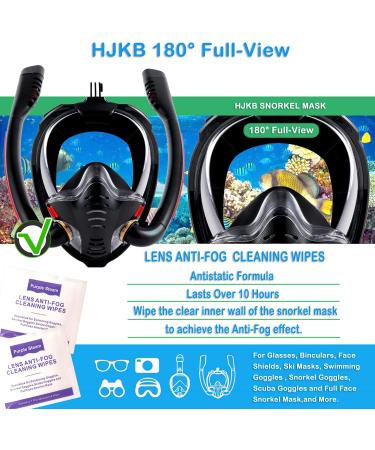 HJKB Full Face Snorkel Mask with Anti-Fog Wipes | 180 Panoramic HD View | Anti-Leak Dry Top Set for Adults & Kids | Black Large-X-Large - Buy Online on SooperMarket.com