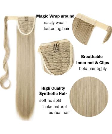 Clip in Ponytail Extension Wrap Around Long Straight Pony Tail Hair 32 Inch Synthetic Hairpiece - Dark Brown & Sandy Blonde - Buy Online on SooperMarket.com