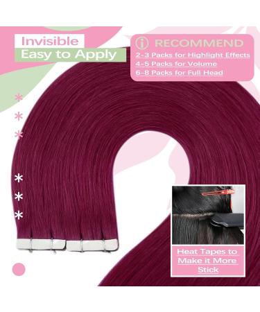 Shop Youngsee Burgundy Tape In Extensions - Real Hair 50cm 10 Pcs Invisible Skin Weft #530 - International Shipping Available - Buy Online on SooperMarket.com