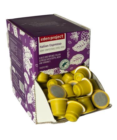 THE EDEN PROJECT 100 ITALIAN ESPRESSO Home Compostable Coffee Pods - Compatible with Nespresso Original system coffee machines - EXTRA VALUE 100 POD PACK Italian Espresso 100 count (Pack of 1)