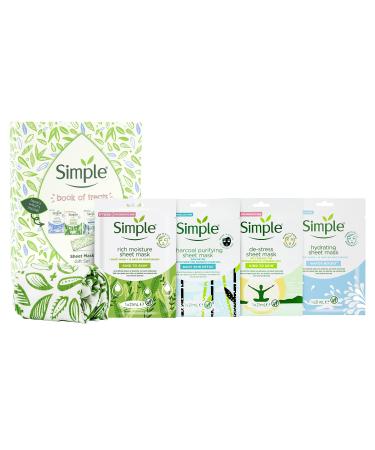 Simple Book of Treats Four Sheet Masks for every skin condition with a stretch head band Gift Set Festive gifts for Women 4 piece