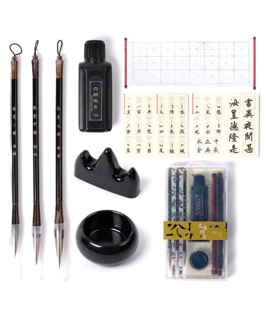 CA Society Chinese Calligraphy Set  Japanese Calligraphy Brush Gift Set  Brush Calligraphy Ink  Water Writing Cloth  9 Pcs for Beginners