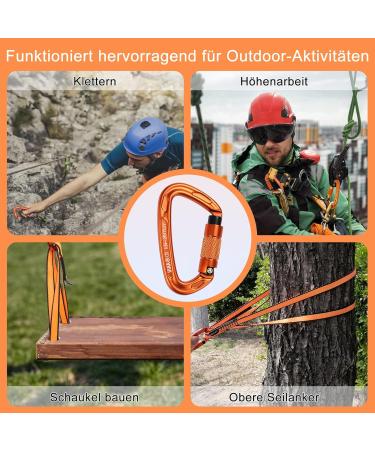Karabiner Climbing Equipment Set - 2 UIAA Certified 25kN Auto Locking Carabiners + 2 23kN Nylon Ropes for Climbing Mountaineering & Hiking - Durable Orange & Black 4-Part Kit - Buy Online on SooperMarket.com