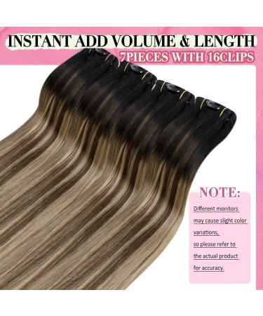 Youngsee Clip-in Extensions - 40cm Black Balayage Real Hair 120g 7PCs - Premium Quality Hair Extensions - Buy Online on SooperMarket.com
