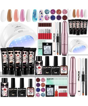 Morovan Poly Gel Nail Kit with Lamp and Drill - Professional Poly Gel Kits with Light 48W for Beginners Complete Poly Gel Nail Art Extension Slip Solution Nails Kit Gel Set Professional Kit with Electric Nail Drill