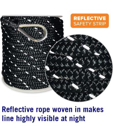 Premium 3/8 Inch Double Braided Boat Anchor Rope - 100 Ft Black Nylon Marine Line Reel for Anchors & Boats - Buy Online on SooperMarket.com