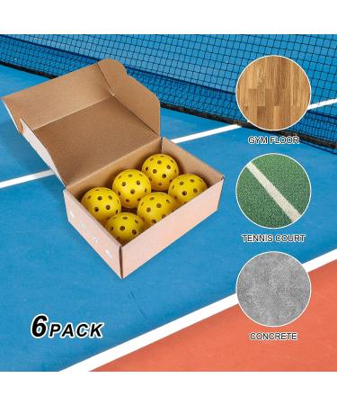 Yellow Outdoor Pickleball Balls 6-Pack - High Bounce & Durable with 40 Holes - Ideal for All Pickleball Paddles - Includes Carry Bag & Handle Straps - Buy Online on SooperMarket.com