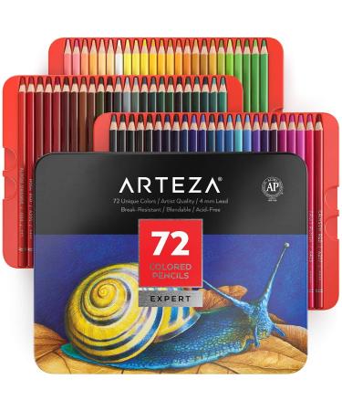 Arteza Colored Pencils 72 Professional Drawing Pencils Soft Wax-Based Cores Art Supplies for Sketching Shading Vibrant Coloring Pencils for Beginners & Pro in Tin Box 72 Count (Pack of 1)