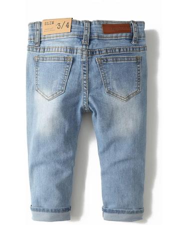 Kidscool Space Slim Jeans for Baby Boys & Girls | Elastic Waist | Ripped Denim | 7-8 Years | Light Blue - Buy Online on SooperMarket.com