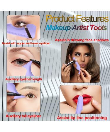 SHANPIN 5 in 1 Silicone Makeup Tool Set - Mascara Shield, Winged Liner Stencils, Eyeshadow Brush, Eyebrow Kit - Waterproof and Reusable (Purple) - Buy Online on SooperMarket.com