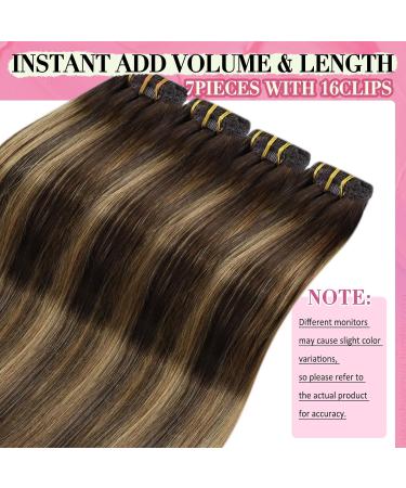 Youngsee 50cm Clip-in Ombre Extensions - Real Remy Hair Dark Brown Balayage Caramel Blonde (120g 7PCs) - Buy Online on SooperMarket.com