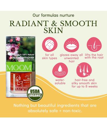 MOOM Organic Hair Remover Kit - All-Natural Glaze for Whole Body, Underarm, and Bikini Hair Removal - Infused with Tea Tree Oil - Ideal for Sensitive Skin - 6oz - Buy Online on SooperMarket.com